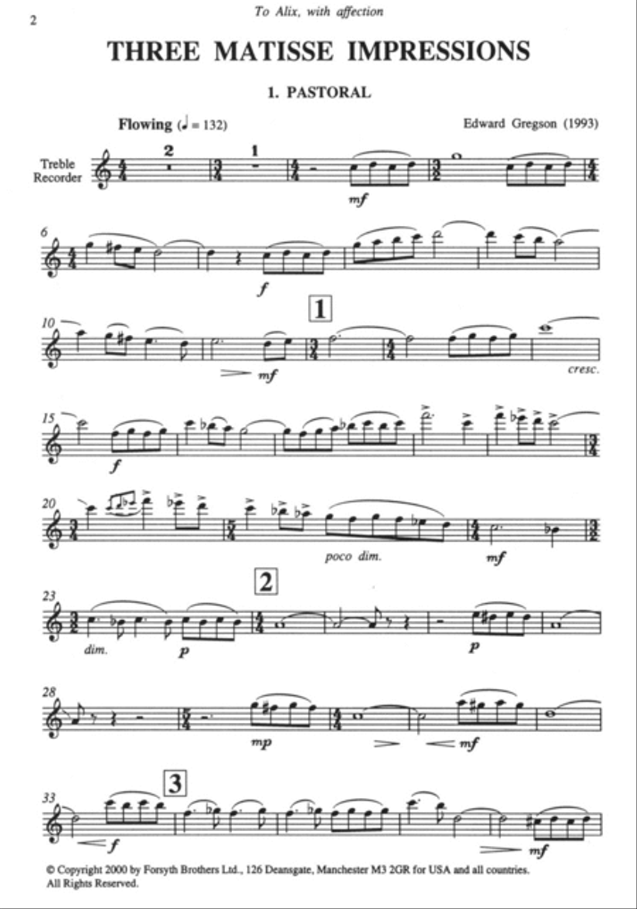 Three Matisse Impressions Alto Recorder scores gallery preview page 2
