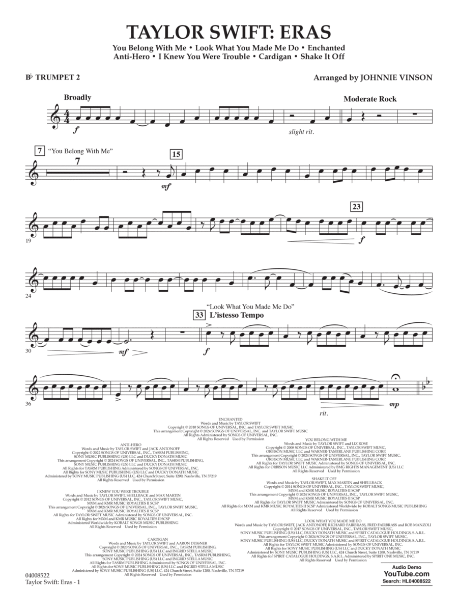 Taylor Swift: Eras (arr. Johnnie Vinson) - Bb Trumpet 2