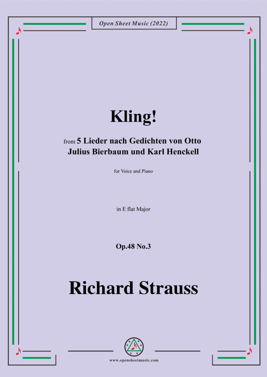 Richard Strauss-Kling!in E flat Major,Op.48 No.3 Piano, Vocal scores gallery preview page 1