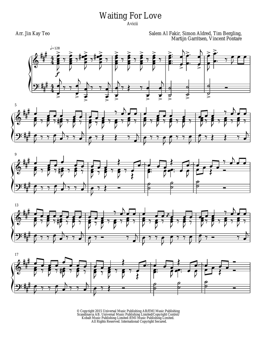 Waiting For Love Piano Solo scores gallery preview page 1
