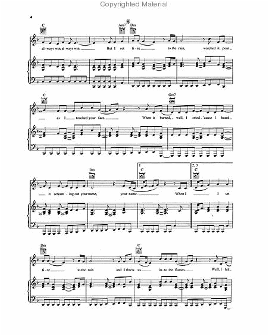 Set Fire to the Rain Piano, Vocal, Guitar scores gallery preview page 3