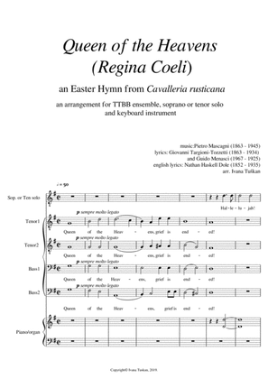 Queen of the Heaven (Regina coeli) TTBB, tenor or soprano solo, piano, full version G major