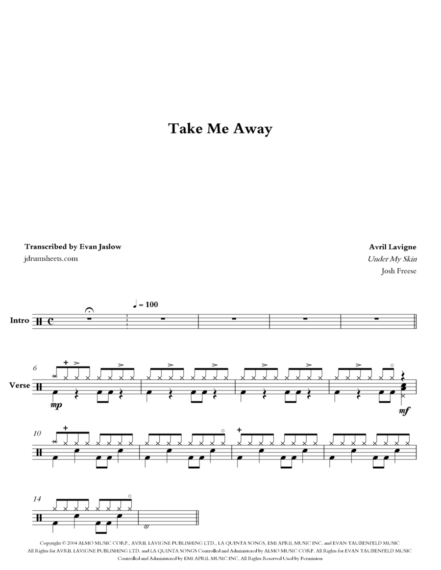 Take Me Away Take Me Away Drum Set scores gallery preview page 1