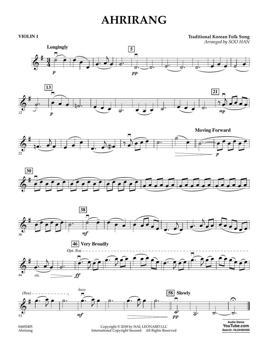 Ahrirang (arr. Soo Han) - Violin 1