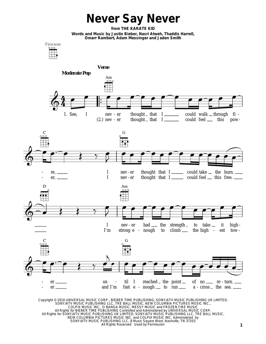 Never Say Never Ukulele scores gallery preview page 1