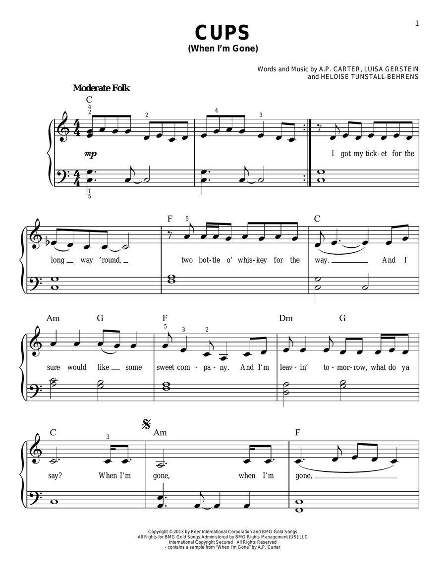 Cups (When I'm Gone) A Cappella scores gallery preview page 1