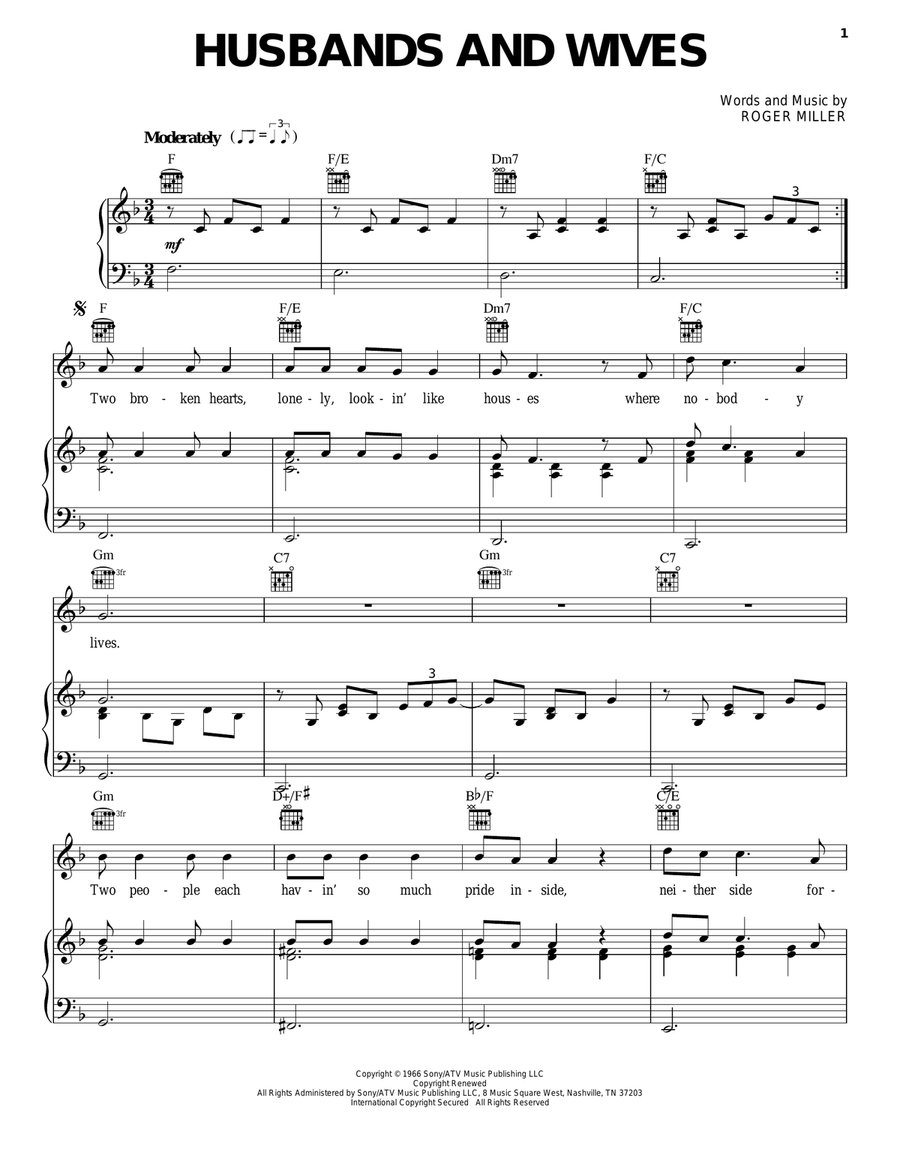 Husbands And Wives Piano, Vocal, Guitar scores gallery preview page 1