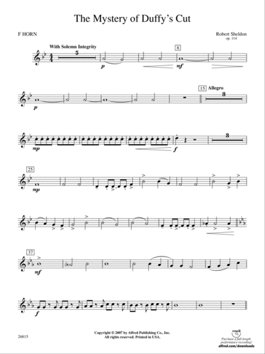 The Mystery of Duffy's Cut: 1st F Horn Concert Band scores gallery preview page 1