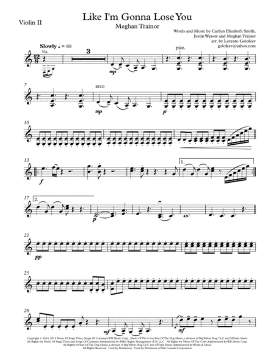 Like I'm Gonna Lose You String Quartet scores gallery preview page 3