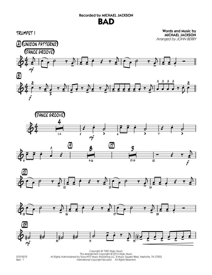 Bad - Trumpet 1 Jazz Ensemble scores gallery preview page 1