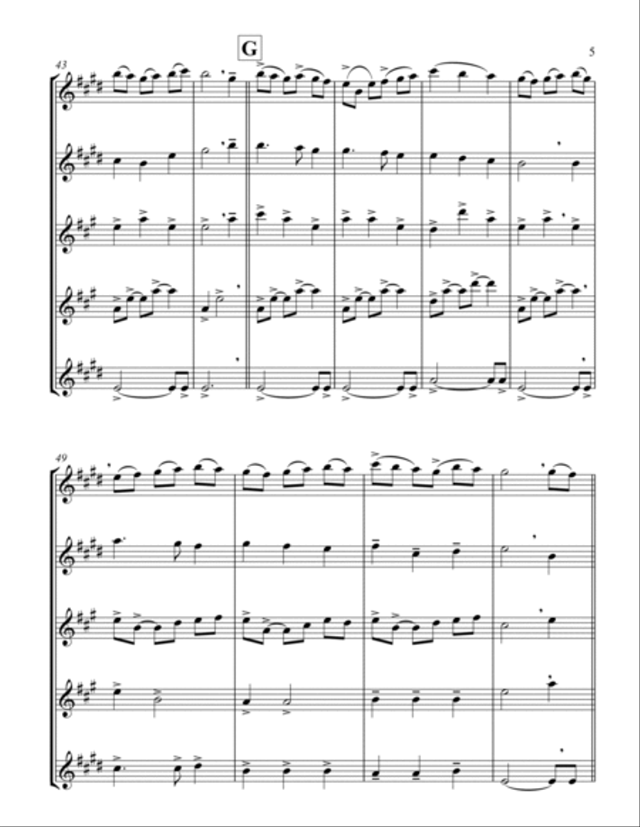 Away in a Manger (G) (Saxophone Quintet - 2 Alto, 2 Tenor, 1 Bari) Saxophone Quintet scores gallery preview page 5