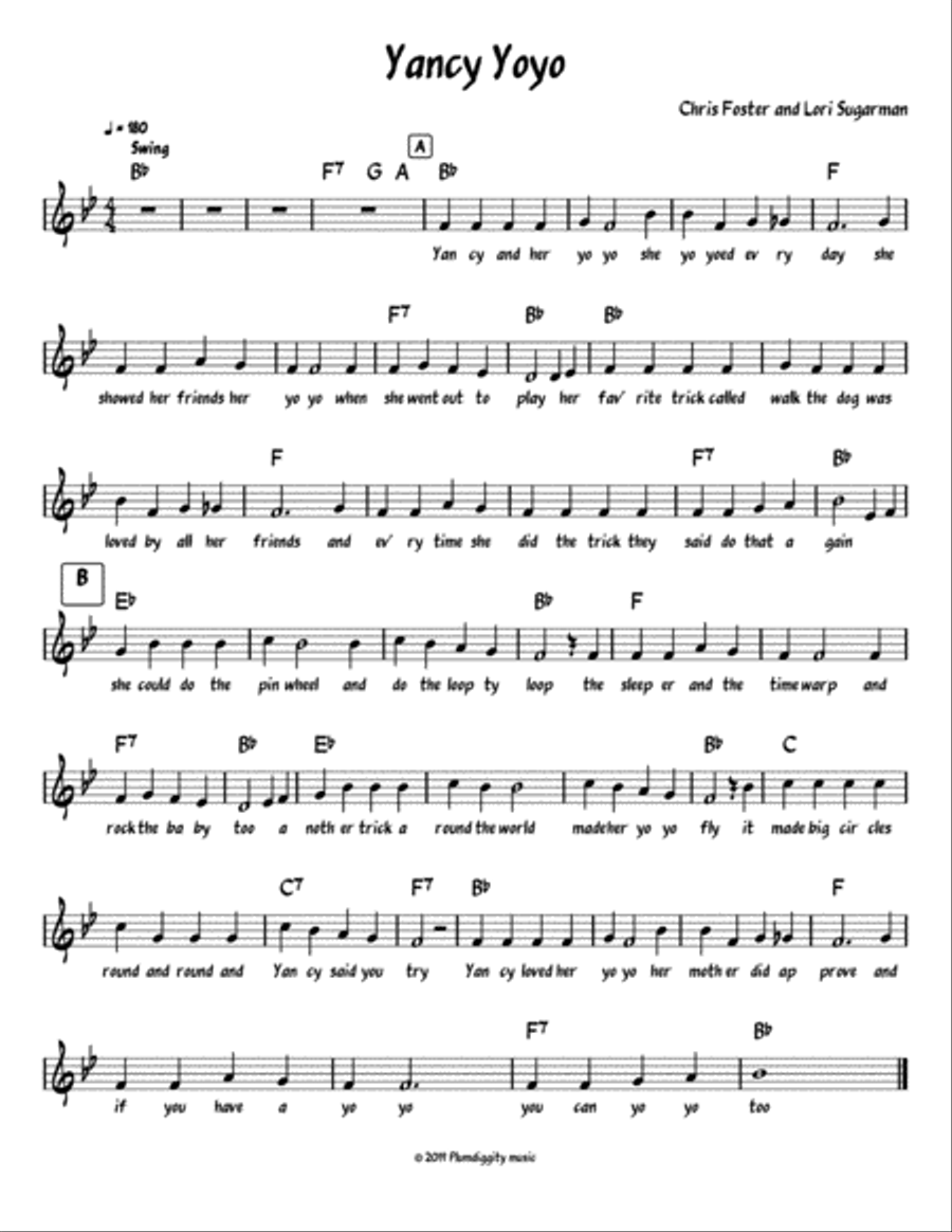 Yancy Yo Yo - Lead Sheet Piano, Vocal, Guitar scores gallery preview page 1