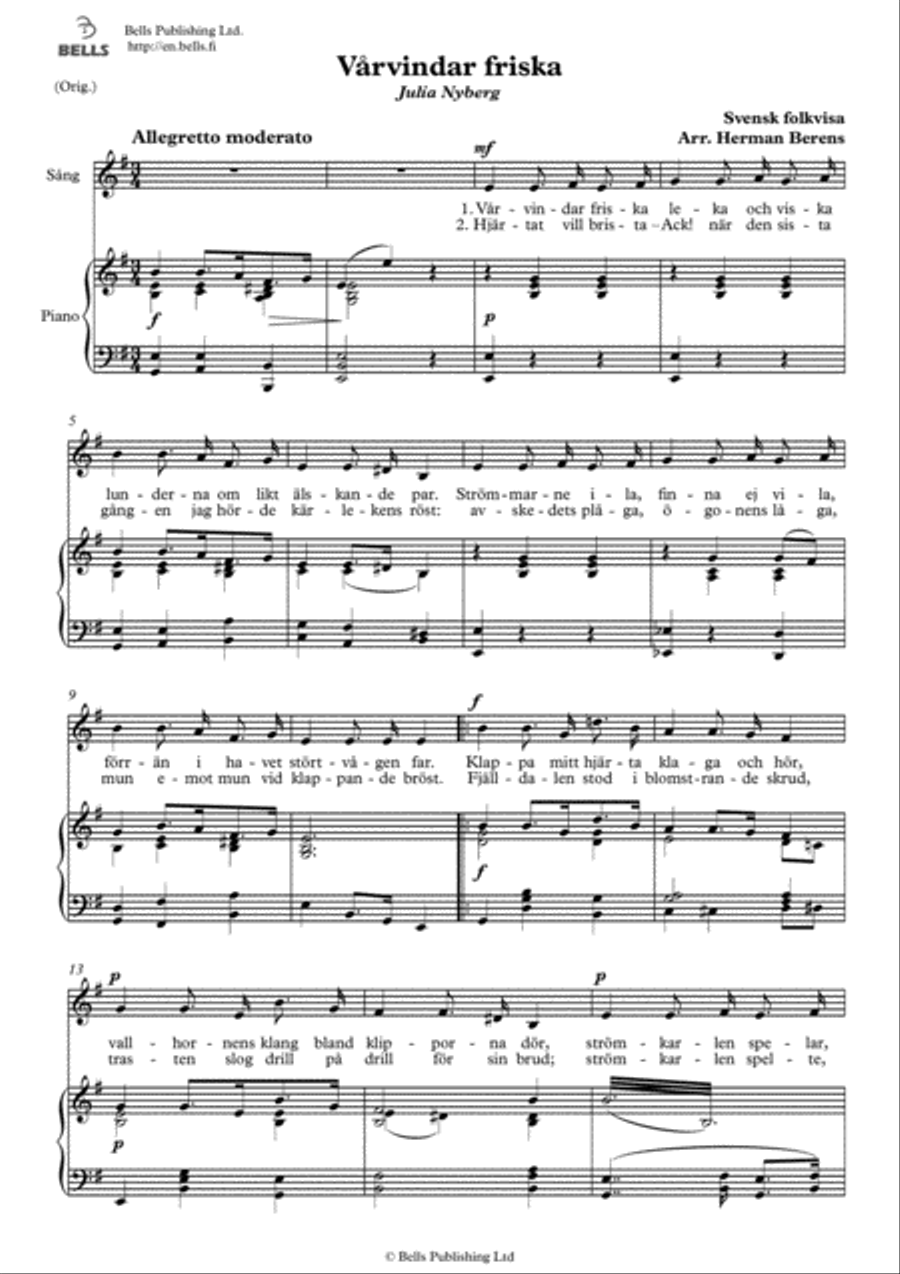Varvindar friska (Original key. E minor) Voice Solo scores gallery preview page 1