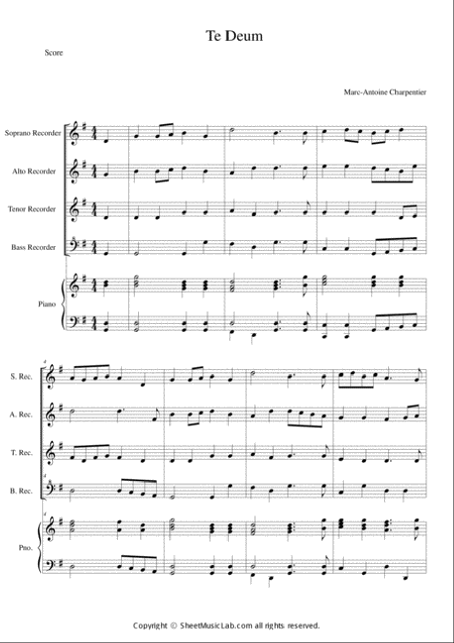 Te Deum Easy Version Te Deum Easy Version Bass Recorder scores gallery preview page 1