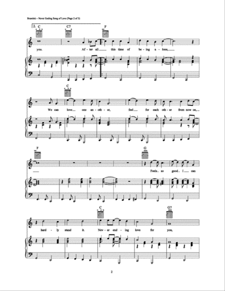 Never Ending Song of Love Piano, Vocal, Guitar scores gallery preview page 2