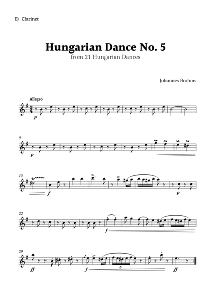 Hungarian Dance No. 5 by Brahms for Clarinet Ensemble Quartet image number null
