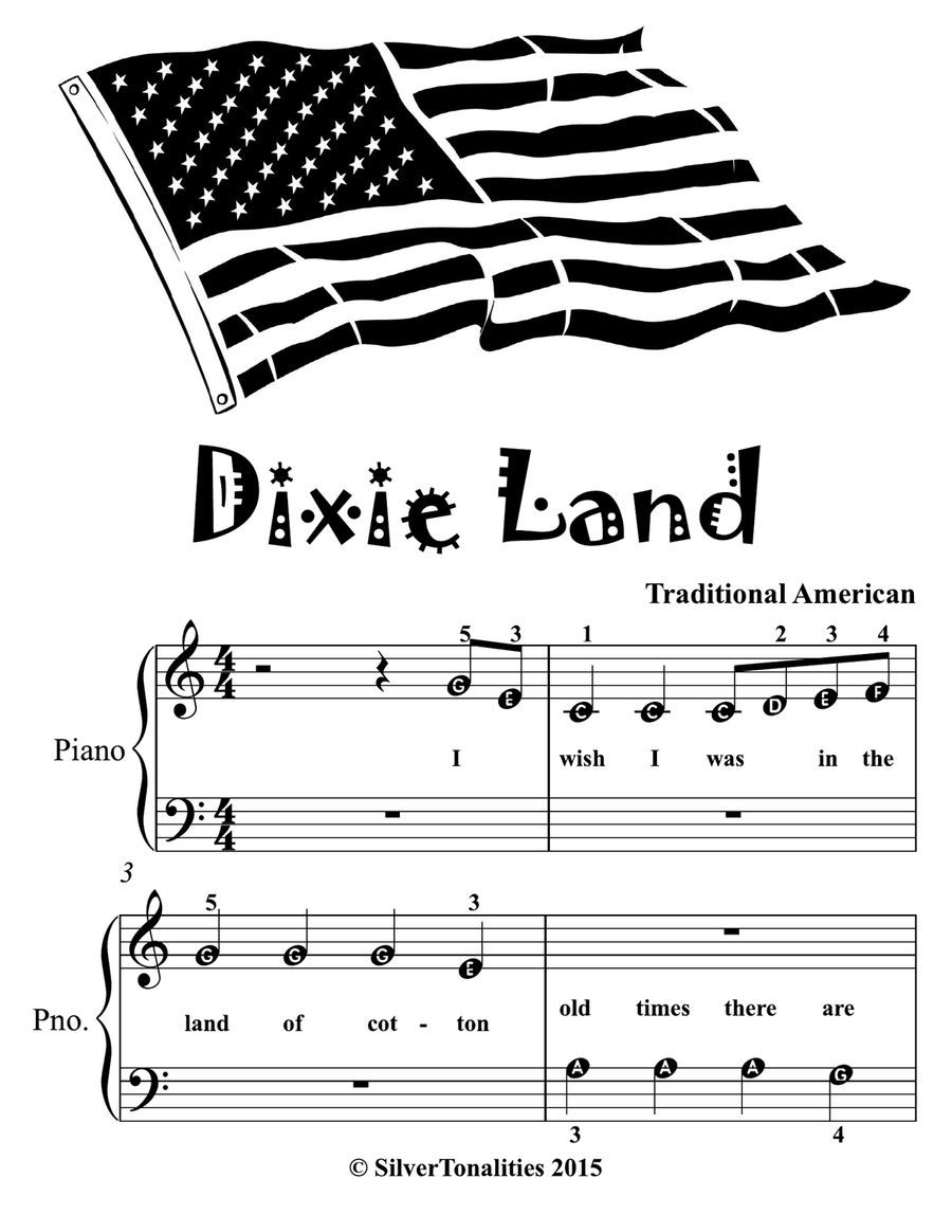 Dixie Land Beginner Piano Sheet Music Easy Piano scores gallery preview page 2