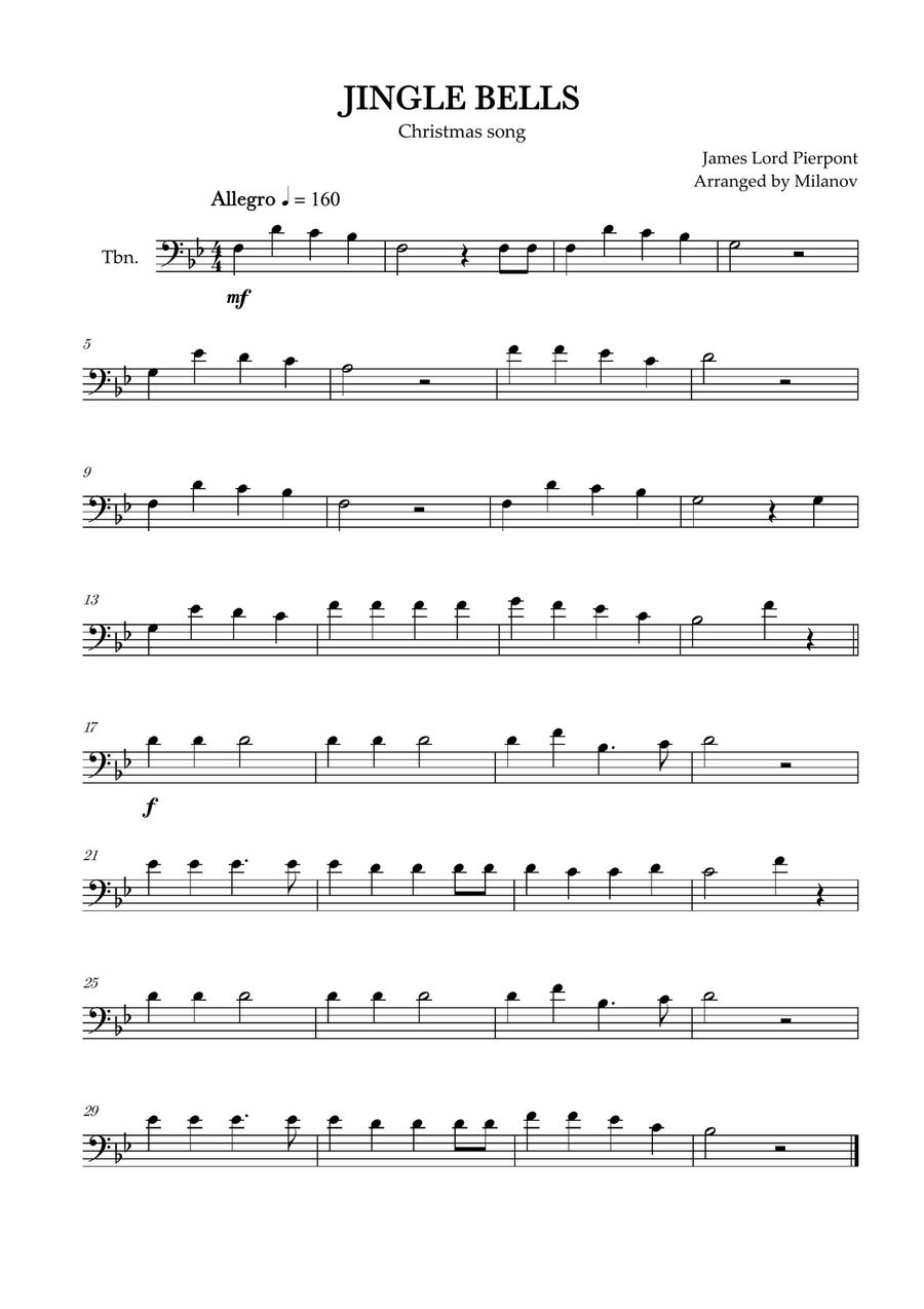 Book cover for Jingle Bells | Pierpont | Christmas song | trombone | easy | Bb Major
