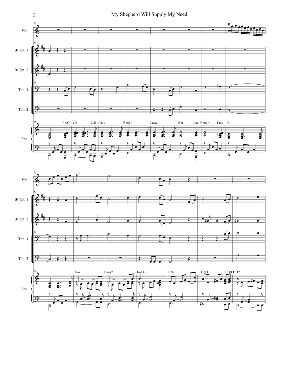 My Shepherd Will Supply My Need (for Brass Quartet and Piano - Alternate Version) Brass Quartet scores gallery preview page 3