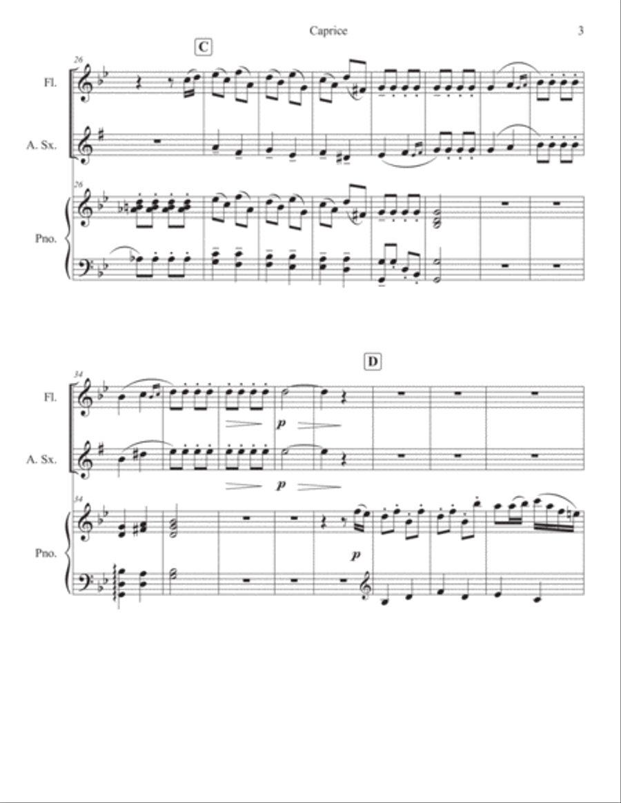 Caprice for flute, alto sax, and piano Woodwind Duet scores gallery preview page 3