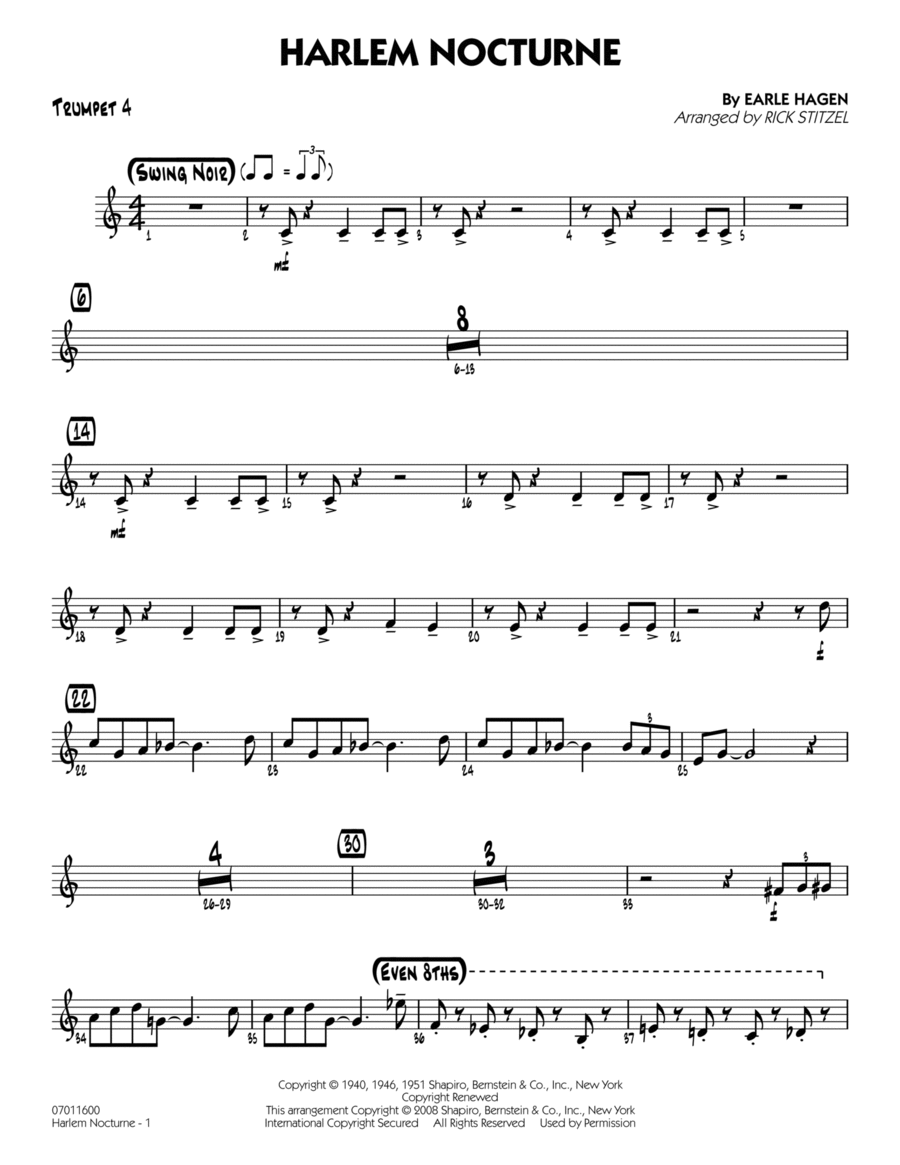 Harlem Nocturne - Trumpet 4 Trumpet scores gallery preview page 1