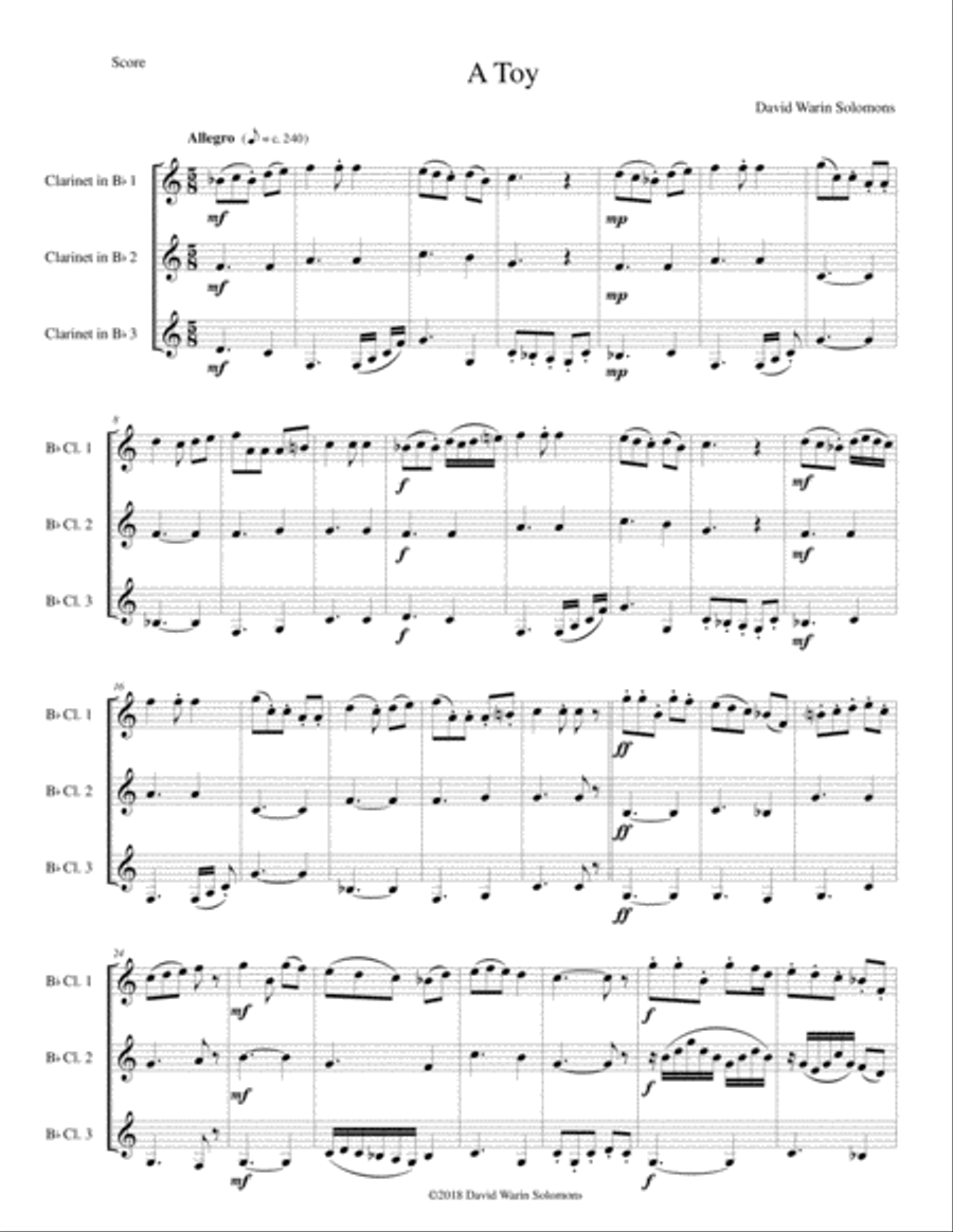 A Toy for clarinet trio (3 B flats) Clarinet Trio scores gallery preview page 1