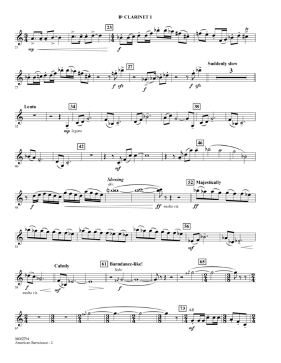 American Barndance - Bb Clarinet 1 Concert Band scores gallery preview page 2