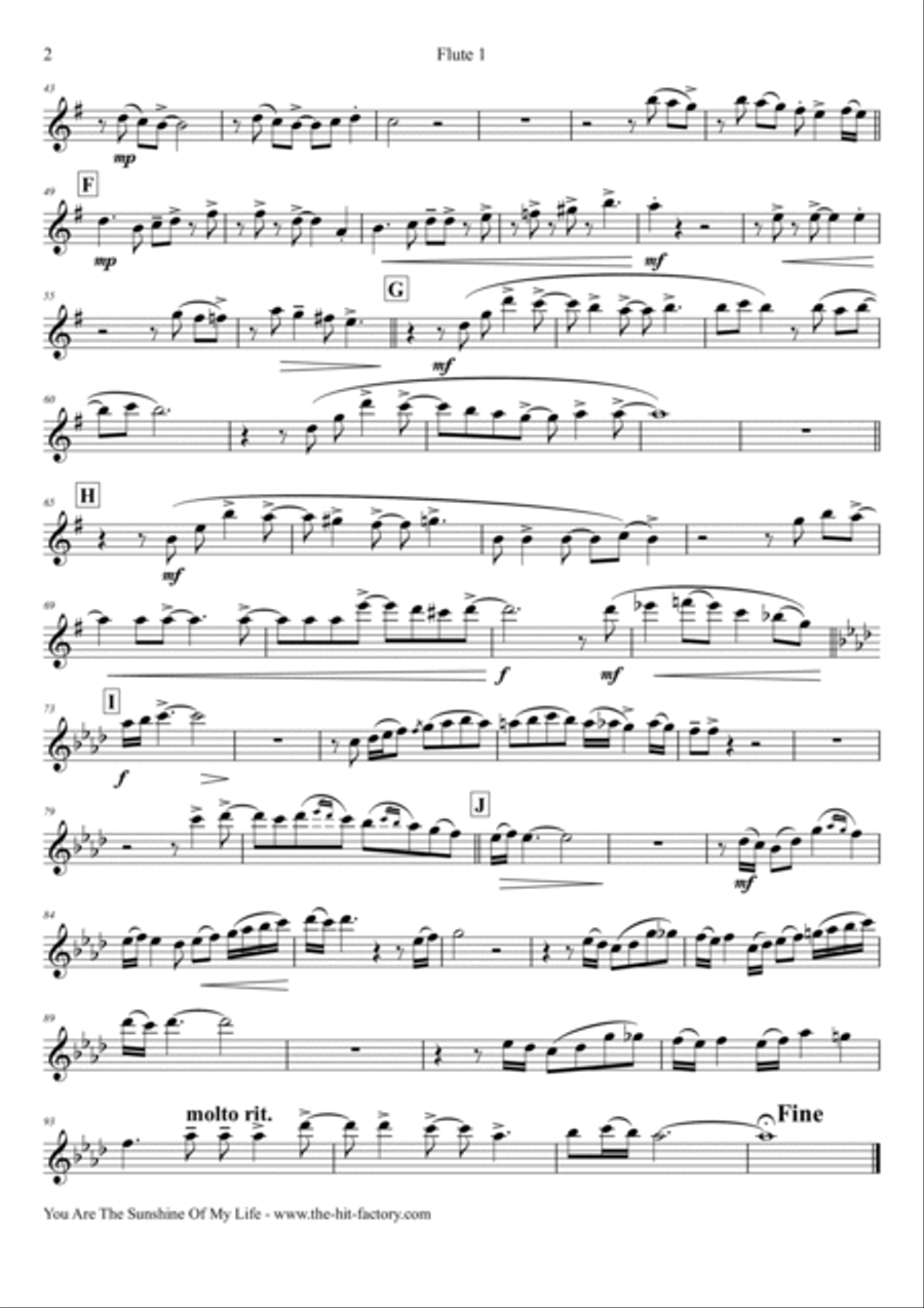 You Are The Sunshine Of My Life Flute Quartet scores gallery preview page 6