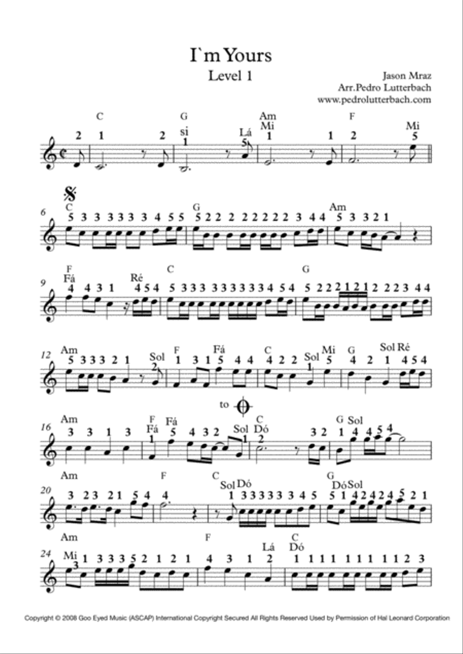 I'm Yours Easy Piano scores gallery preview page 1