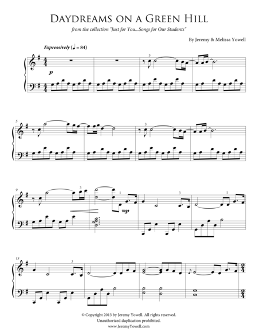 Daydreams on a Green Hill Piano Solo scores gallery preview page 1