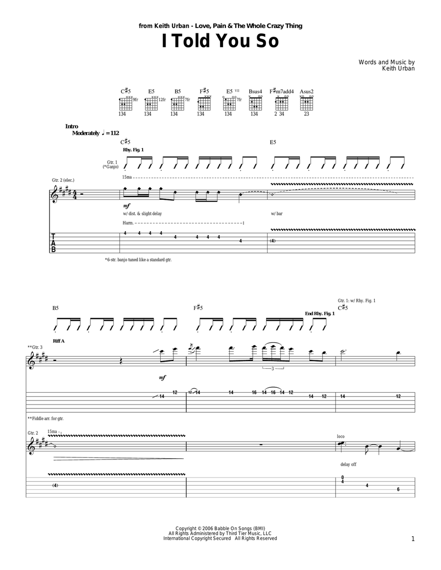 I Told You So Acoustic Guitar scores gallery preview page 1