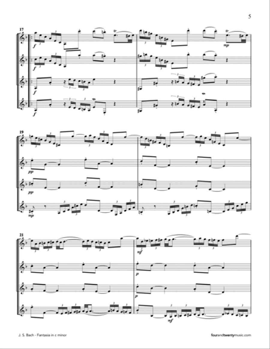 Fantasia in C minor, BWV 906, arranged for clarinet quartet Clarinet Quartet scores gallery preview page 5