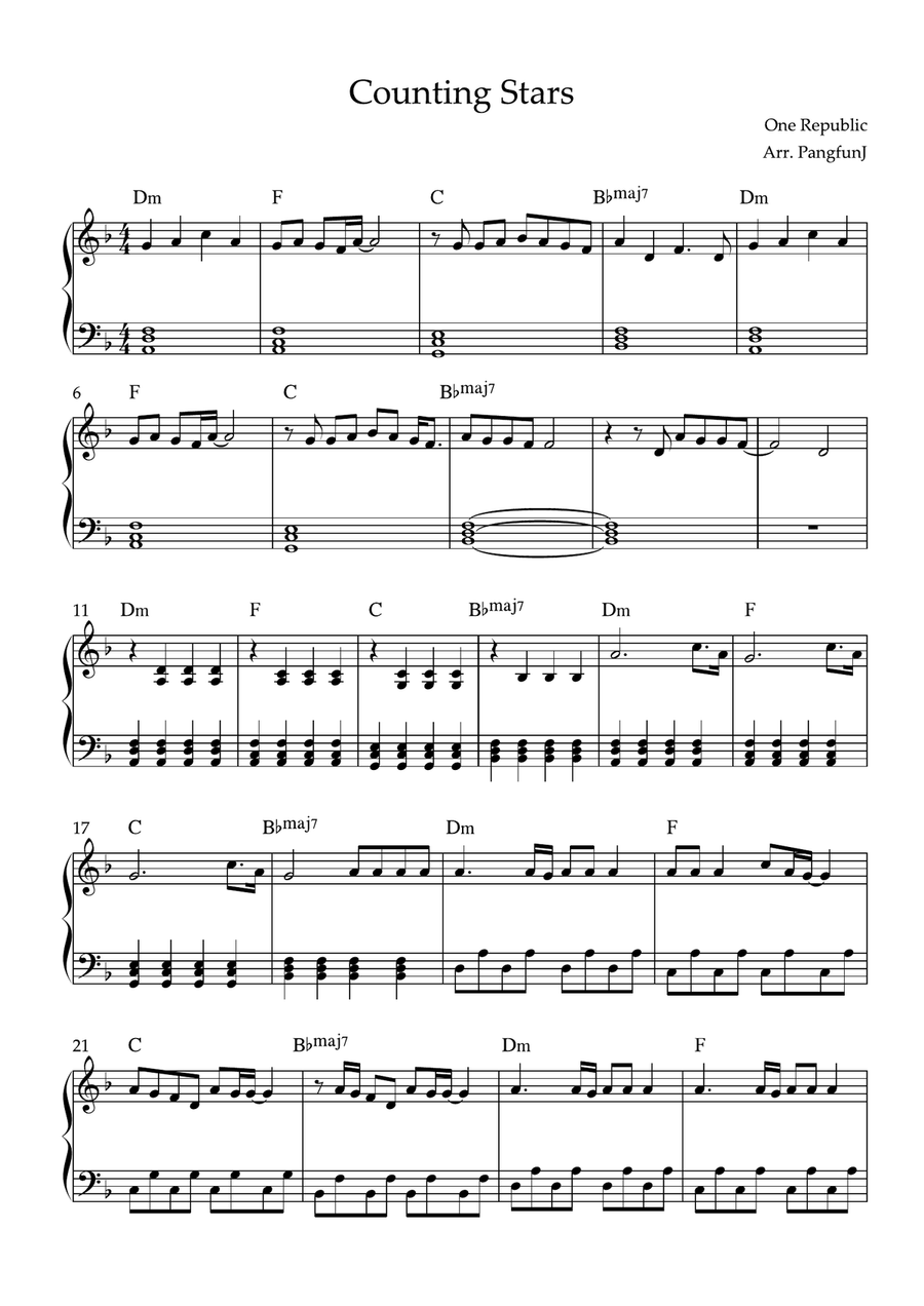 Counting Stars Easy Piano scores gallery preview page 1