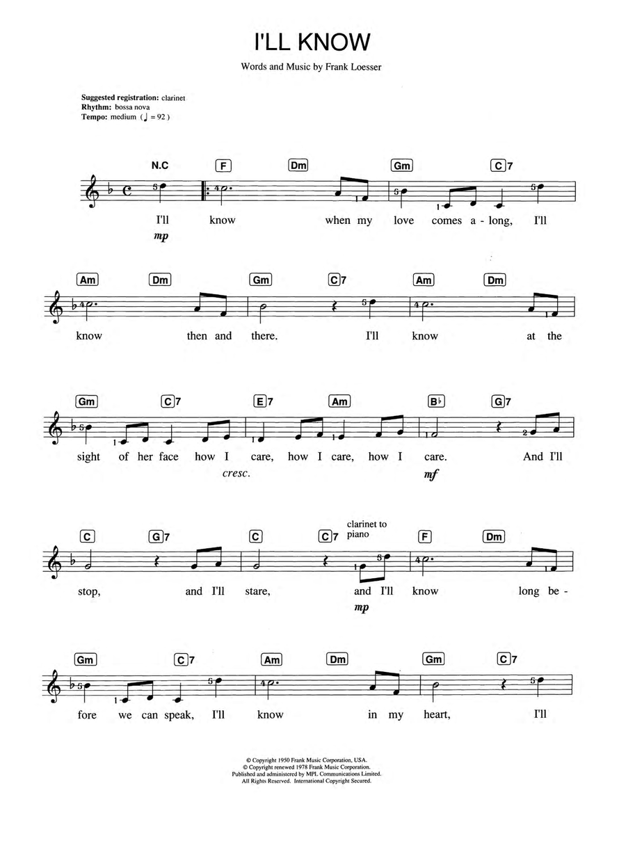 I'll Know (from Guys and Dolls) Piano Solo scores gallery preview page 1