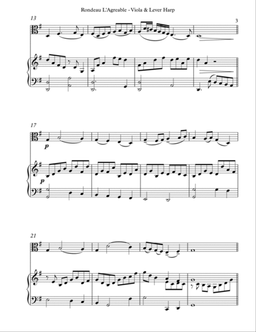Rondeau L’Agreable, Duet for Viola & Lever Harp String Duet scores gallery preview page 3