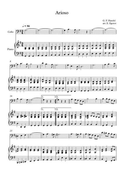 Arioso, George Frideric Handel, For Cello & Piano image number null