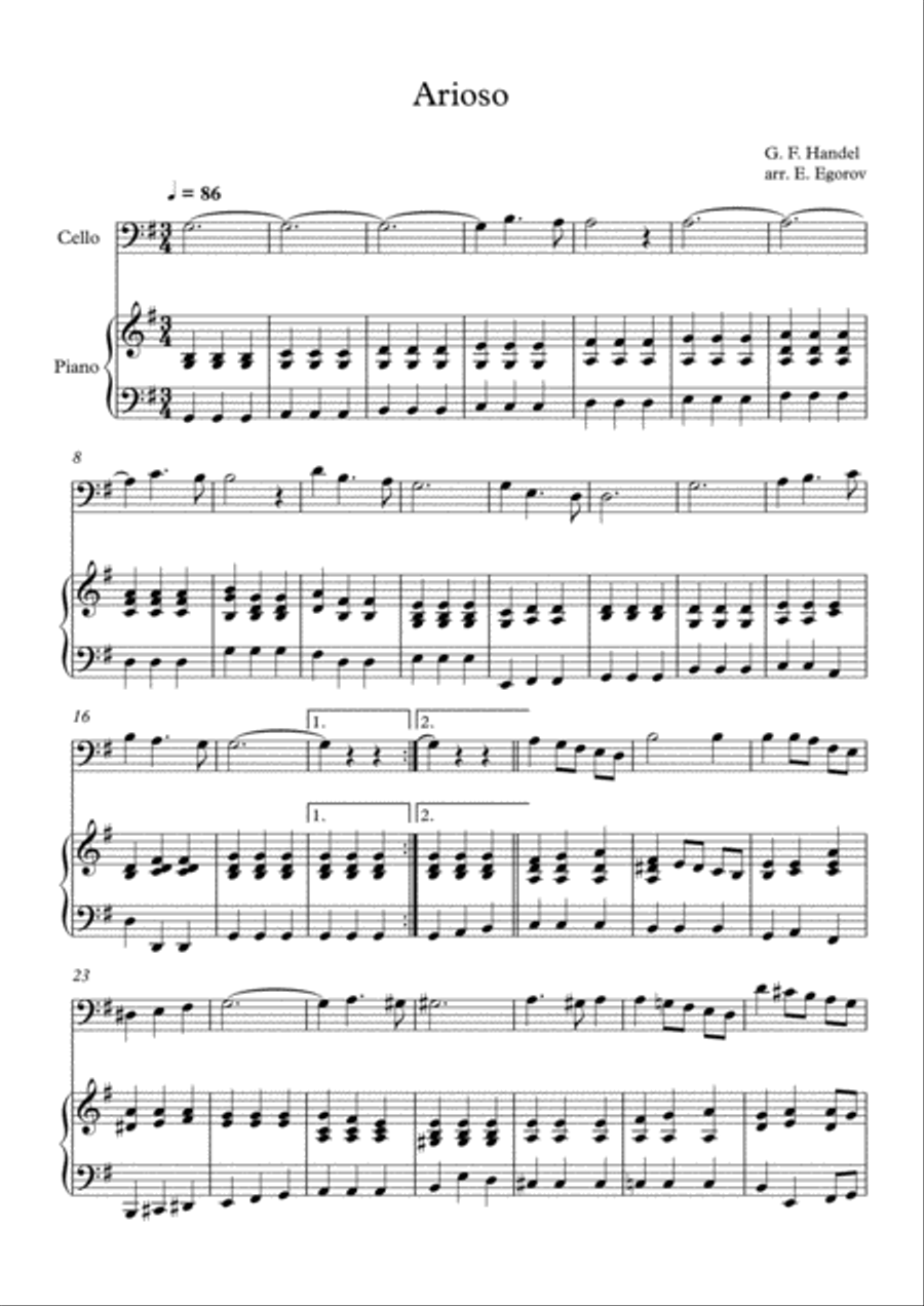 Arioso, George Frideric Handel, For Cello & Piano Arioso, George Frideric Handel, For Cello & Piano Piano scores gallery preview page 1