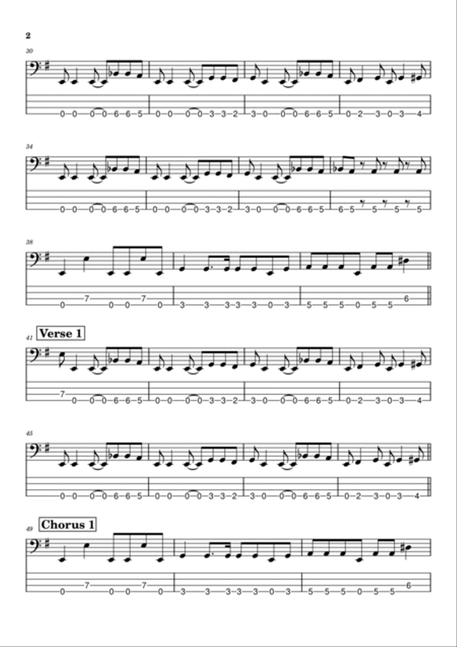 Battery Bass Guitar Tablature scores gallery preview page 2