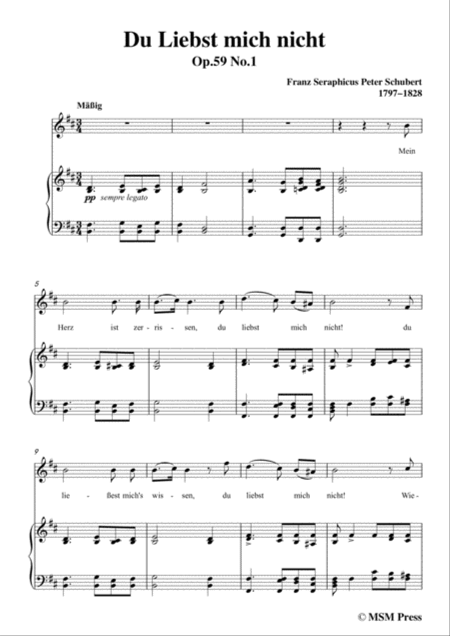 Schubert-Du Liebst mich nicht,Op.59 No.1,in b minor,for Voice&Piano Voice scores gallery preview page 3