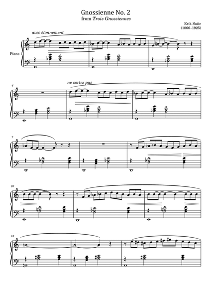 Erik Satie - Gnossiennes No.2 - from Trois Gnossiennes - For Piano Solo Original image number null