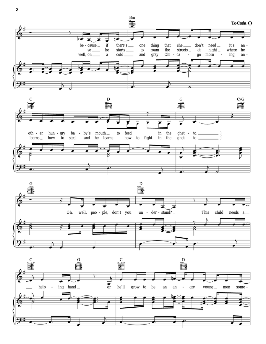 In The Ghetto (The Vicious Circle) Piano, Vocal, Guitar scores gallery preview page 2
