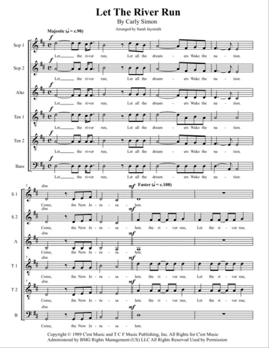 Let The River Run 4-Part scores gallery preview page 1