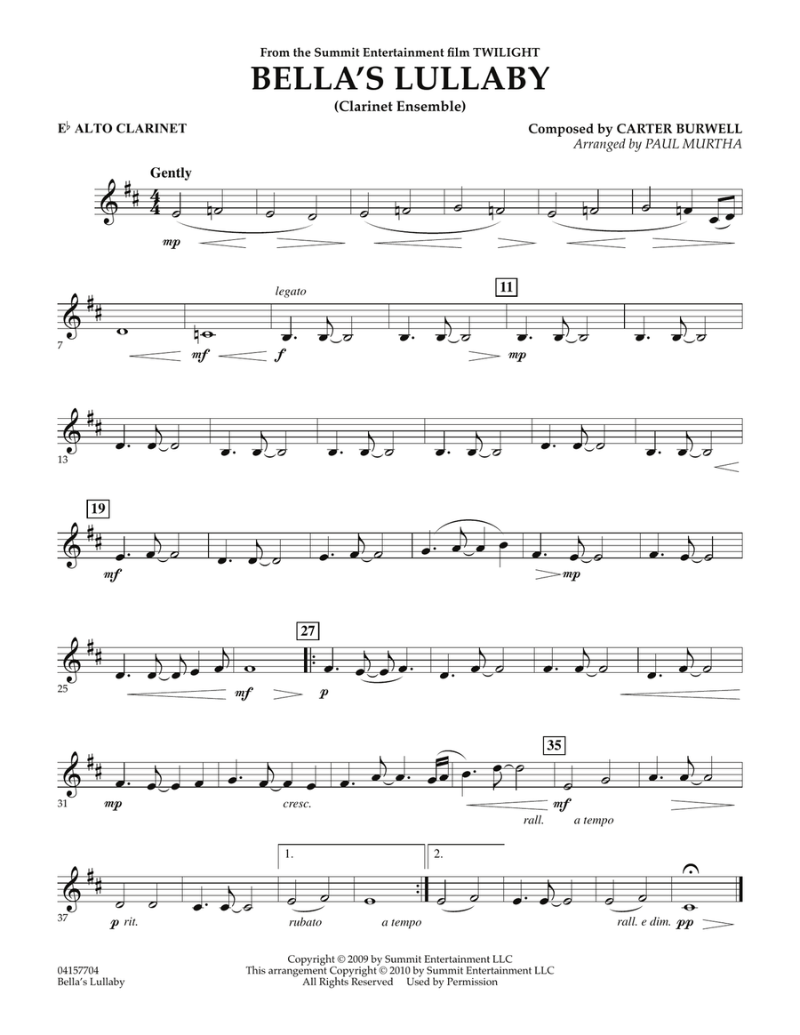 Bella's Lullaby (Clarinet Ensemble with Opt. Rhythm Section) - Eb Alto Clarinet Concert Band scores gallery preview page 1