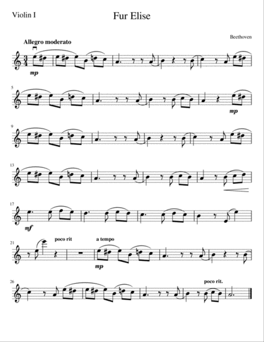 Theme from Für Elise (three violins and cello) String Quartet scores gallery preview page 4