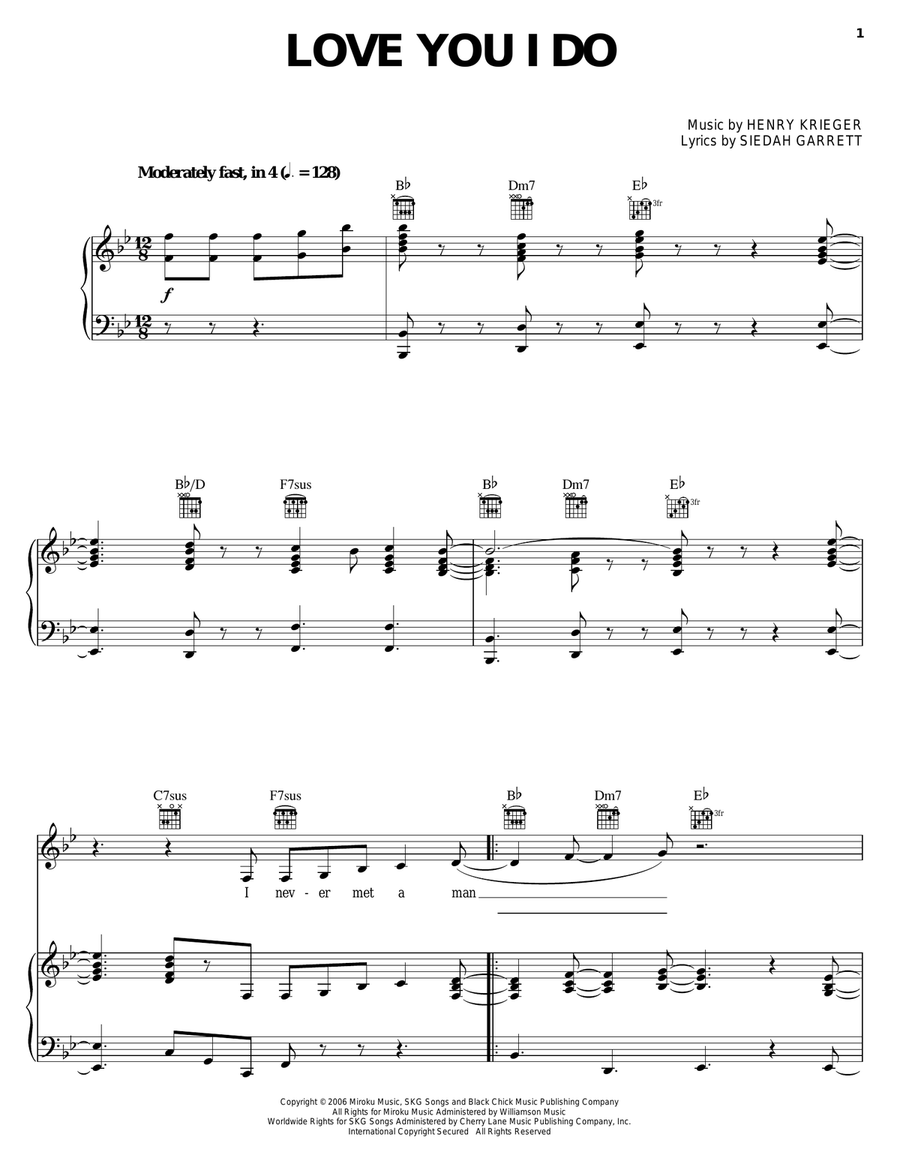Love You I Do Love You I Do Piano, Vocal, Guitar scores gallery preview page 1