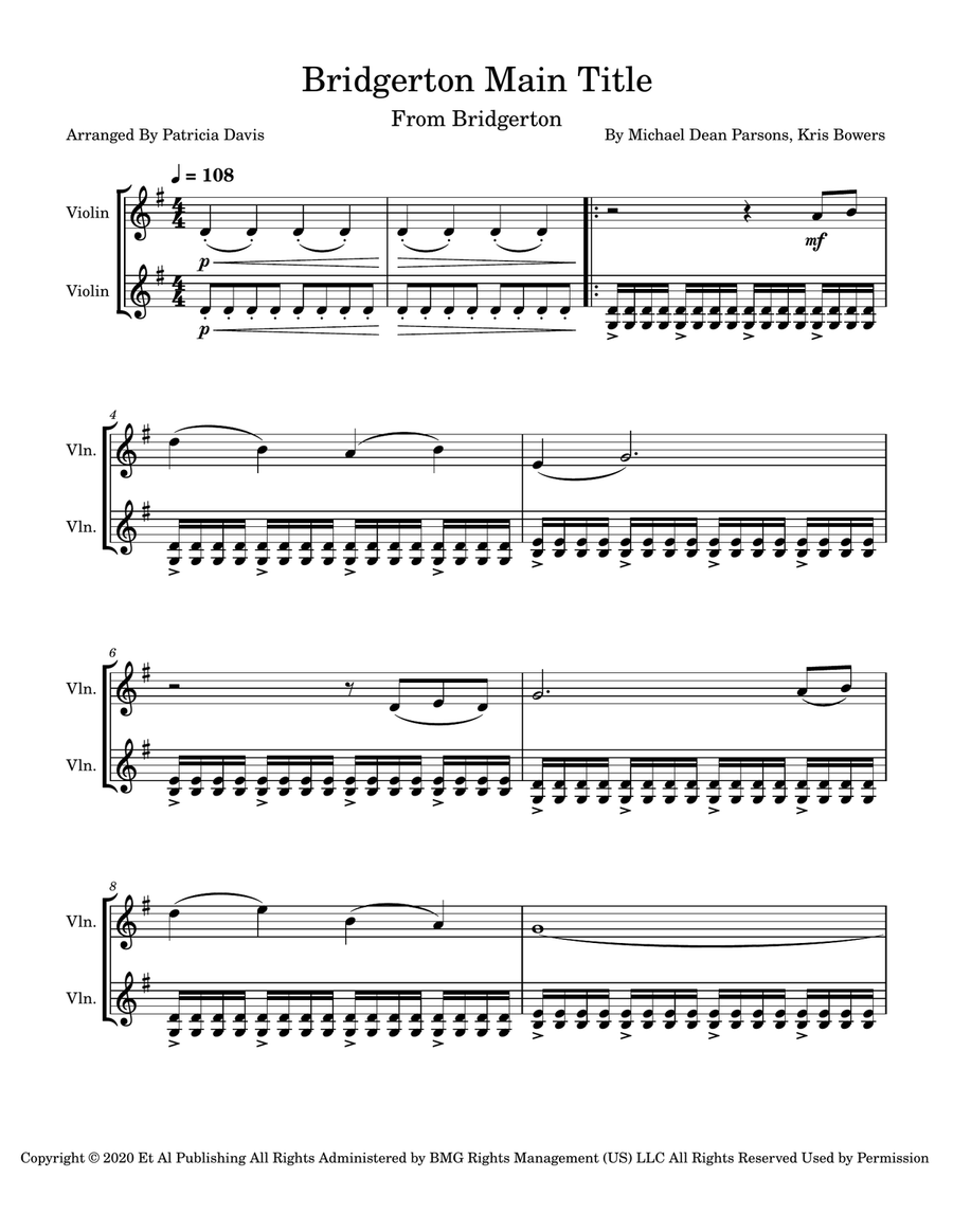 Bridgerton Main Title String Duet scores gallery preview page 3