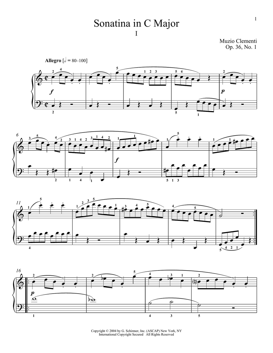 Sonatina in C Major, Op. 36, No. 1 Piano Solo scores gallery preview page 1