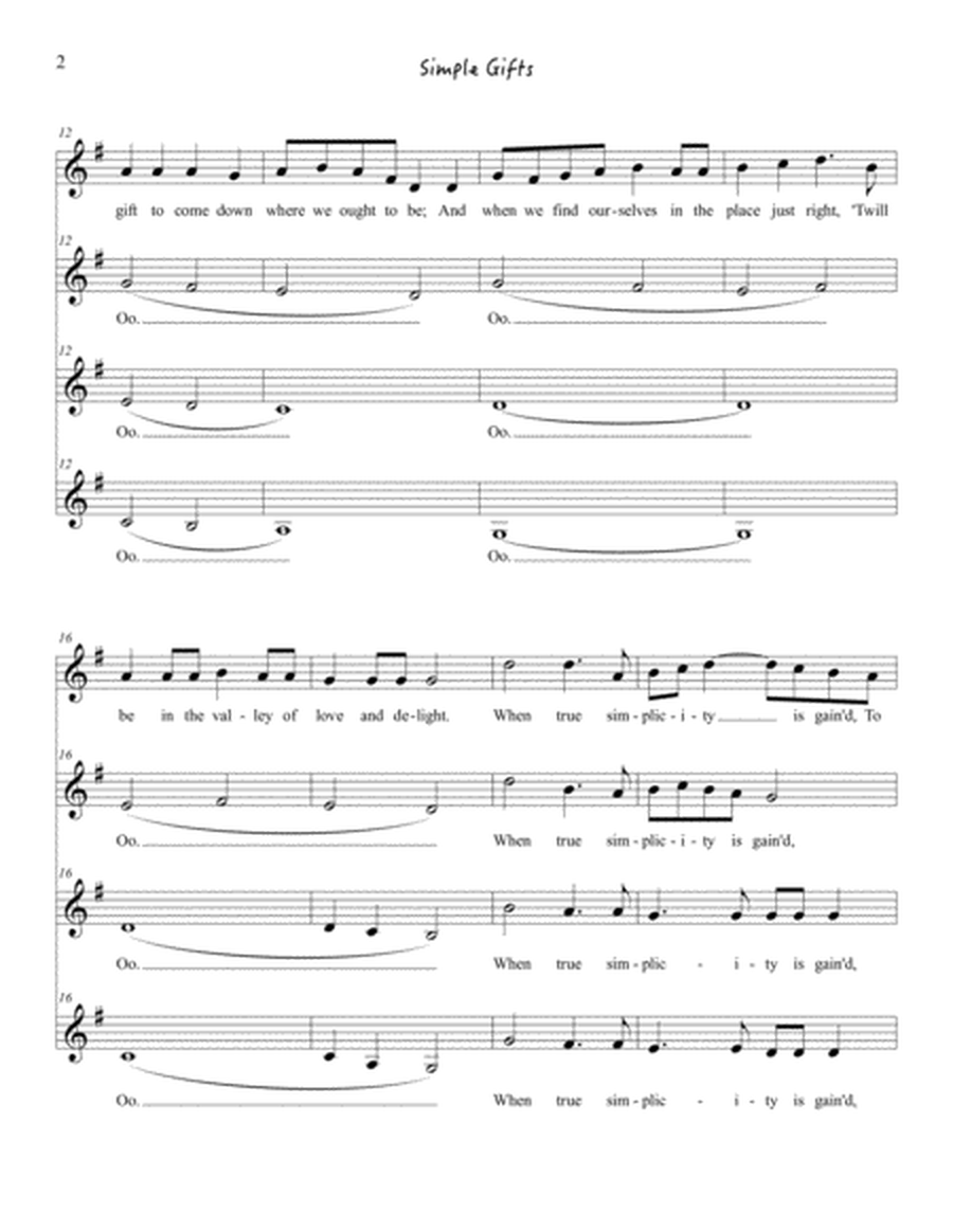 Simple Gifts (shaker song) for SSAA with divisis a cappella image number null