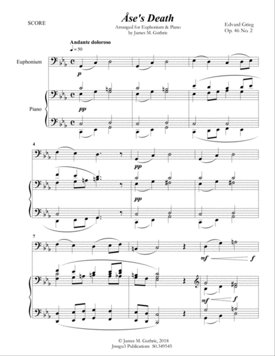 Grieg: Ase's Death from Peer Gynt Suite for Euphonium & Piano Euphonium scores gallery preview page 2