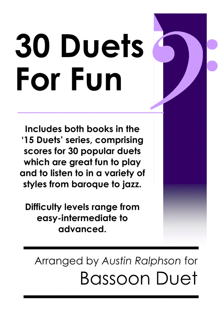 COMPLETE Book of 30 Bassoon Duets for Fun (popular classics volumes 1 and 2) - various levels image number null